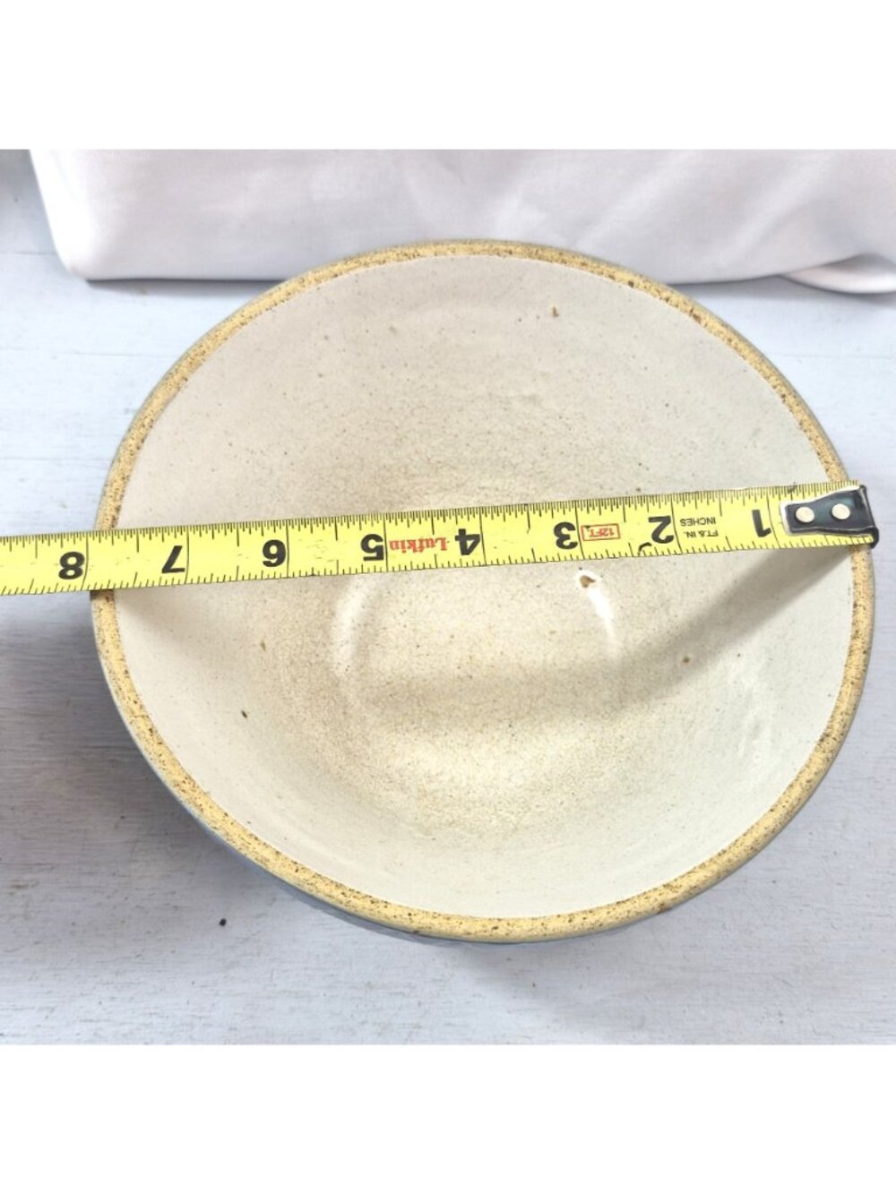 Vintage Blue Stoneware Mixing Bowl Crown Mark Embossed Pottery 8 in - Picture 6 of 6